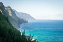 hawaiian island cliffs and ocean