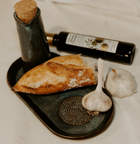 Wandering Wyld, Handbuilding Pottery - Garlic Grater Tray Oil Bottle OR Sushi Serving Set